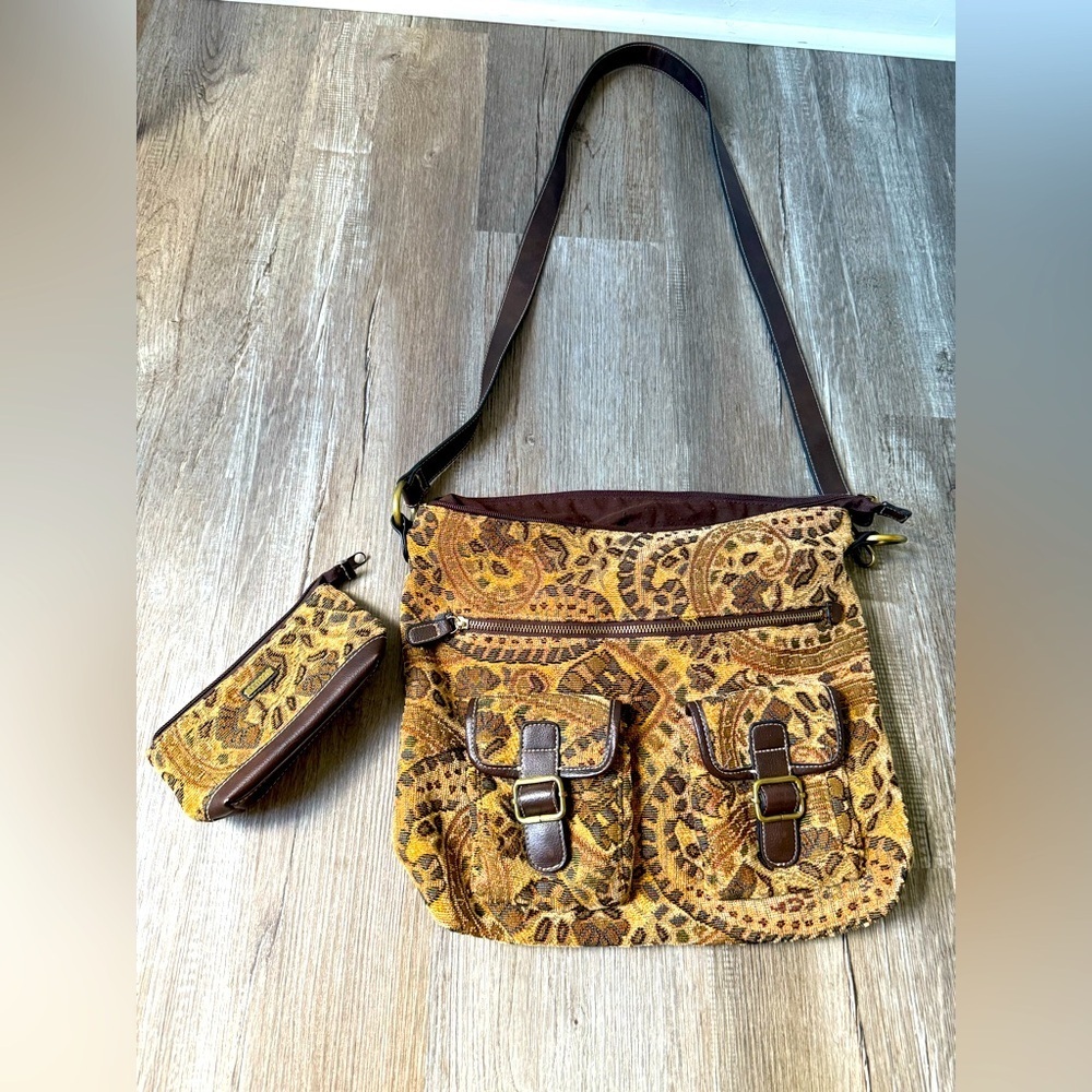 VTG Rossetti Boho Crossbody Satchel Bag Suede Medium Matching Coin Purse Brown L